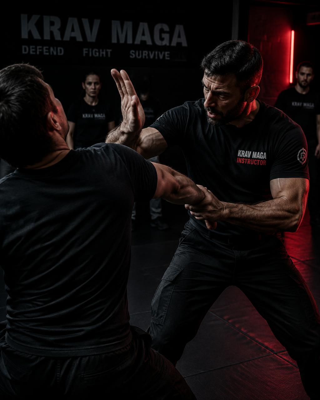 Istruttore di Krav Maga mostra una difesa da una presa durante la lezione